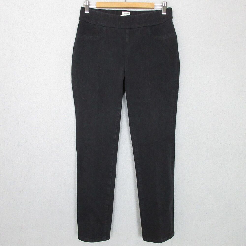 LL Bean Jeans Women's 10 Slim Straight Leg Pull On Black Stretch Elastic Waist